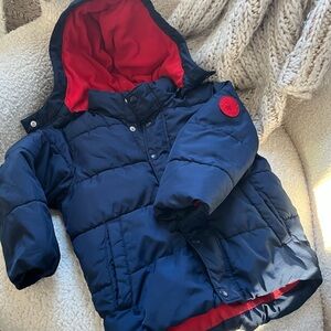 Baby GAP Navy Blue Puffer Jacket with Bright Red Interior, 4T
